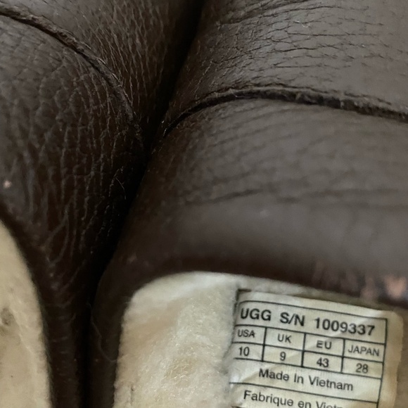 Ugg Mens Brown Leather Sherpa Lounge Slippers- Sz-10 - Picture 10 of 16